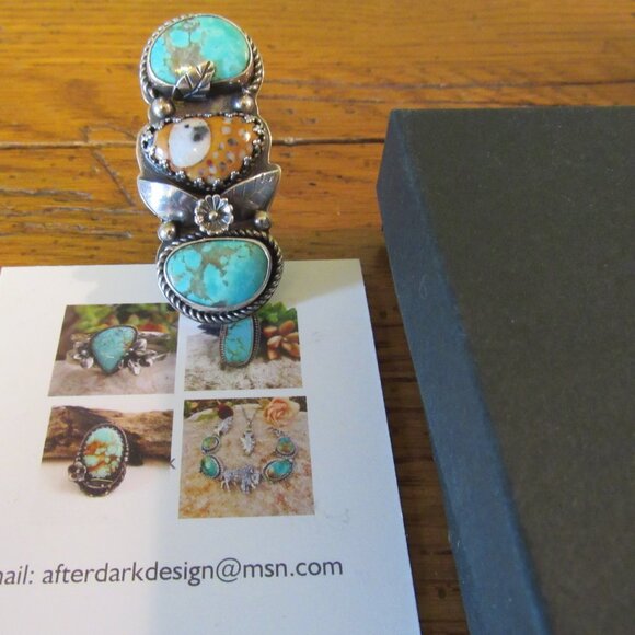 Etsy Artisan After Dark Designs Fawn Jasper Turquoise Sterling Silver Ring 6.5 - Picture 7 of 15